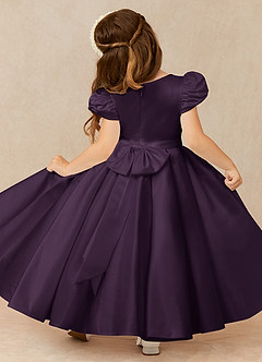 Azazie Jewel Flower Girl Dresses Plum Ball-Gown Pleated Matte Satin Dress image2