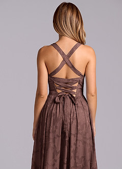 Azazie Francis Bridesmaid Dresses Espresso A-Line Corset Floral Burnout Dress image8