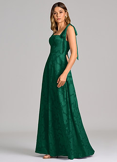 Azazie Debra 신부 들러리 드레스 A라인 포켓이 있는 플로럴 번아웃 바닥 길이 드레스 image3