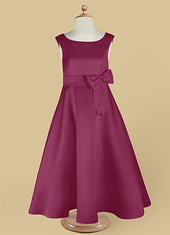Azazie Lindy Flower Girl Dresses Mulberry A-Line Pleated Matte Satin Dress image13
