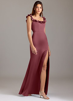 Azazie Callie Bridesmaid Dresses Desert Rose A-Line Ruched Stretch Satin Convertible Dress image4