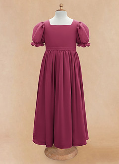 Azazie Joss Flower Girl Dresses Mulberry A-Line with Sleeves Chiffon Dress image5