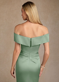 Azazie Laredo Mother of the Bride Dresses Matcha Mermaid Off the Shoulder Stretch Satin Dress image7
