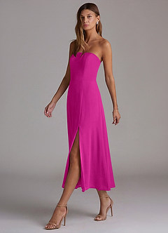 Azazie Wren 신부 들러리 드레스 A라인 스트랩리스 쉬폰 티 길이 드레스 image3