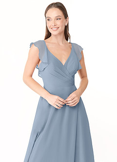 Azazie Yoko Abiti da Damigella Abito A-Line in Chiffon Increspato Blu Polveroso image5