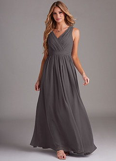 Azazie Kingsley Vestidos de damas de honor Vestido de Gris Acero de Gasa de Corte en A con Encaje image3