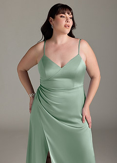 Azazie Marchella Robes de demoiselle d'honneur Robe Trapèze en Satin extensible Corset Agave image11
