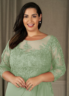 Azazie Calanthe Kleider für die Brautmutter A-Linie Schaufel Chiffon Kleid Staubiger Salbeigrün image8