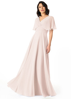 Azazie Pamela Bridesmaid Dresses Rose Petal A-Line V-Neck Pleated Chiffon Dress image1