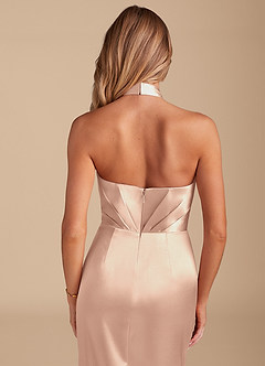 Azazie Zaya Bridesmaid Dresses English Rose Sheath Pleated Metallic Satin Dress image2