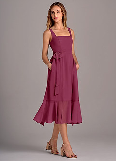 Azazie Deb Bridesmaid Dresses Mulberry A-Line with Pockets Chiffon Convertible Dress image3