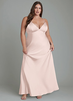 Azazie Stefania Bridesmaid Dresses Blushing Pink A-Line Stretch Satin Dress image11