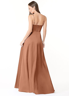 Azazie Halsey Bridesmaid Dresses Bronzer Sheath Side Slit Stretch Satin Dress image2