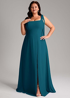 Azazie Debra Vestidos de damas de honor Vestido de Azul Tinta de Gasa de Corte en A Convertible con Con bolsillos image13