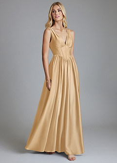 Azazie Delmie Brudtärnklänningar Klä av A-Linje i Stretch Satin Korsett Guld image5