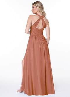Azazie Jaclyn Robes de demoiselle d'honneur Robe Trapèze en Mousseline de soie Plissée Mai Tai image6