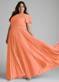 Azazie Kara Bescheidene Brautjungfernkleider A-Linie Plissee Chiffon Bodenlänge Kleid image10