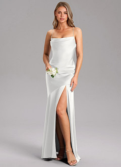 Azazie Grata Morsiusneito Mekot Mrenneito Sivuhalkio Joustava satiini Lattian pituus Pukeutua image1