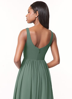 Azazie Keyla At-home Try On Dresses Eucalyptus A-Line V-Neck Pleated Chiffon Dress image4