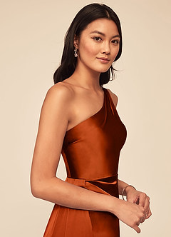 Azazie Maron Bridesmaid Dresses Paprika A-Line One Shoulder Stretch Satin Dress image5