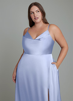 Azazie Sarella Brautjungfernkleider A-Linie Plissee Stretch-Satin Kleid Eis image8