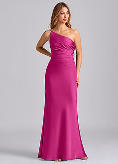 Azazie Marseli Final Sale Fuchsia Mermaid One Shoulder Stretch Satin Dress image1