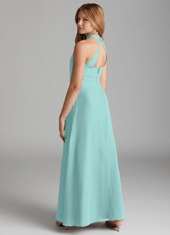 Azazie Clarice Junior Abito A-Line in Chiffon Spacco Laterale Acqua image2