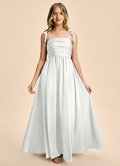 Azazie Jayden Junior Vestido Blanco de Satén Elástico de Corte en A con Plisado image1