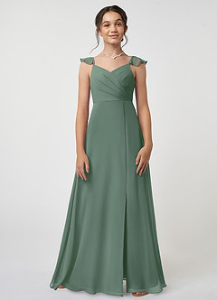 Azazie Amada Junior Eucalyptus A-Line Ruched Chiffon Dress image1