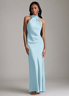 Azazie Cassiana Probar vestidos en casa Vestido de Azul Cielo de Satén Elástico de Corte Sirena con Plisado image1