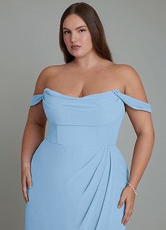 Azazie Johana Bridesmaid Dresses Powder Blue Mermaid Off the Shoulder Chiffon Convertible Dress image11