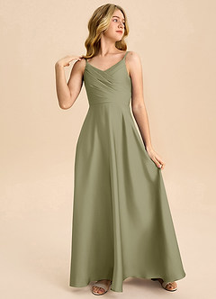 Azazie Bug Junior Pistachio A-Line Pleated Stretch Satin Dress image4