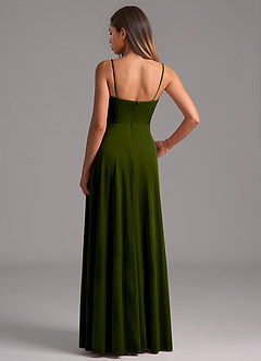 Azazie Elle Bridesmaid Dresses Olive A-Line with Pockets Velvet Dress image3