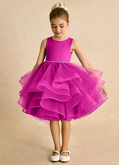 Azazie Tinie Flower Girl Dresses Fuchsia Ball-Gown Bow Tulle Dress image5