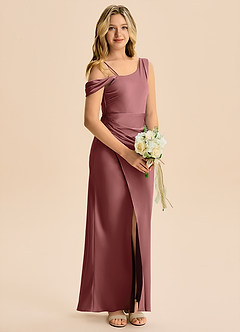 Azazie Madelyn Junior Amethyst Sheath Off the Shoulder Stretch Satin Dress image4