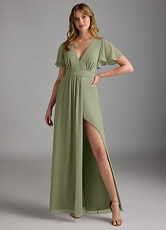 Azazie Zaniah Bridesmaid Dresses Pistachio A-Line Chiffon Dress image4