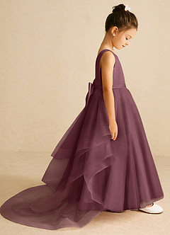 Azazie Pumpkin Robe Demoiselle D'honneur Fillette Robe Trapèze en Tulle Convertible Sangria image3