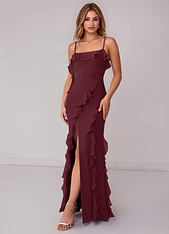 Azazie Malia Bridesmaid Dresses Cabernet Sheath Ruched Chiffon Dress image4