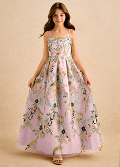 Azazie Lark Girls Formal Sukienki dla dziewczynek sypiących kwiaty Linia A Pofałdowany Sznurówka Długość podłogi Sukienka image1