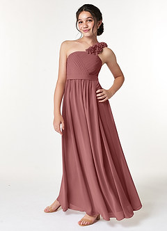 Azazie Flower Junior Amethyst A-Line Pleated Chiffon Dress image5