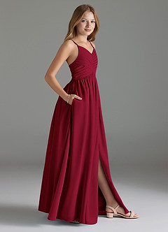 Azazie Alia Junior Burgundy A-Line Pleated Chiffon Dress image3