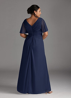 Azazie Emmeline Mother of the Bride Dresses Dark Navy A-Line V-Neck Pleated Mesh Dress image8