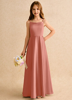 Azazie Joella Girls Formal vestidos de niña de las flores Vestido Rosa Salmón de Satén Elástico de Corte en A con Plisado image3