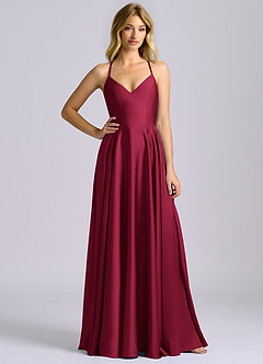 Azazie Truce Bridesmaid Dresses Burgundy A-Line Stretch Satin Dress image3