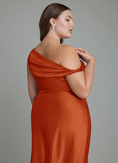 Azazie Emerson Bridesmaid Dresses Paprika Mermaid Off the Shoulder Metallic Satin Dress image6