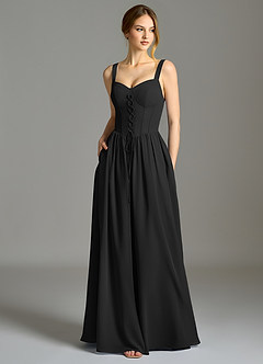 Azazie Porscha 신부 들러리 드레스 A라인 스윗하트 네크라인 쉬폰 바닥 길이 드레스 image1