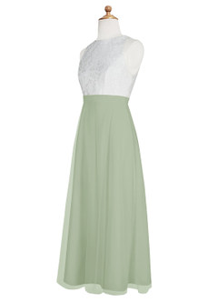 Azazie Albertine Junior Dusty Sage A-Line Lace Chiffon Dress image9