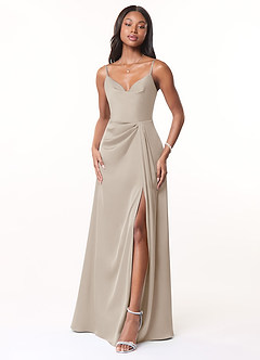 Azazie Brielle Bridesmaid Dresses Frost A-Line Cowl Spaghetti Straps Stretch Satin Dress image1