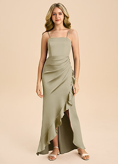 Azazie Buzzy Junior Abito Tubino in Raso Elasticizzato Plissettato Verde Muschio image3