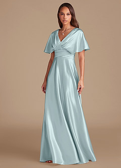 Azazie Pamela Bridesmaid Dresses Mist A-Line Pleated Metallic Satin Dress image6